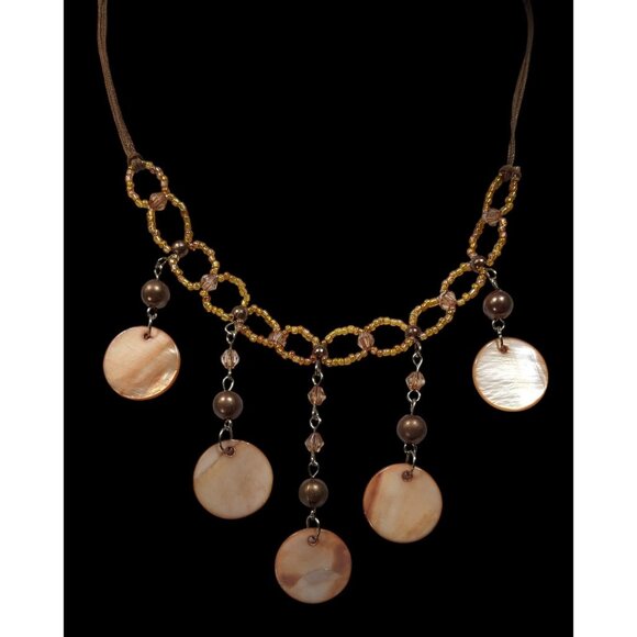 Bohemian Brown Glass And Shell Fringe Necklace - Picture 2 of 6